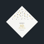 Servilleta De Papel Modern Gold & Black 60th Birthday Party Napkins<br><div class="desc">Esta servilleta de papel personalizada le agregará detalles elegantes a su día especial. Este diseño presenta confeti de hexágono negro y oro moderno con texto personalizado. Perfecto para una fiesta moderna de cumpleaños número 60 con temática dorada. En mi tienda BaraBomDesign hay disponibles invitaciones y suministros para fiestas coincidentes.</div>