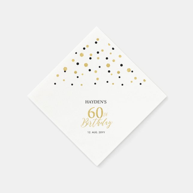 Servilleta De Papel Modern Gold & Black 60th Birthday Party Napkins (Borde)