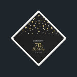 Servilleta De Papel Modern Gold & Black 70th Birthday Party Napkins<br><div class="desc">Esta servilleta de papel personalizada le agregará detalles elegantes a su día especial. Este diseño presenta confeti de hexágono negro y oro moderno con texto personalizado. Perfecto para una moderna fiesta de cumpleaños 70 con tema dorado. En mi tienda BaraBomDesign hay disponibles invitaciones y suministros para fiestas coincidentes.</div>