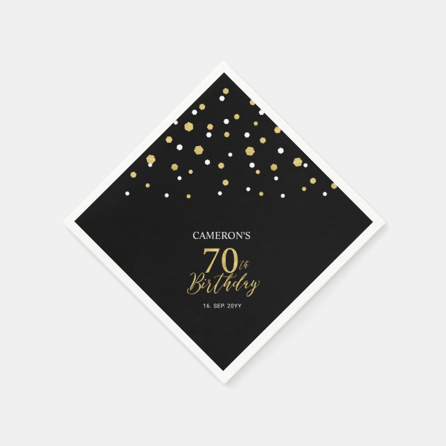 Servilleta De Papel Modern Gold & Black 70th Birthday Party Napkins (Borde)