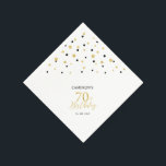 Servilleta De Papel Modern Gold & Black 70th Birthday Party Napkins<br><div class="desc">Esta servilleta de papel personalizada le agregará detalles elegantes a su día especial. Este diseño presenta confeti de hexágono negro y oro moderno con texto personalizado. Perfecto para una moderna fiesta de cumpleaños 70 con tema dorado. En mi tienda BaraBomDesign hay disponibles invitaciones y suministros para fiestas coincidentes.</div>