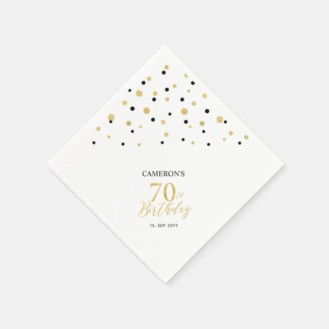 Servilleta De Papel Modern Gold & Black 70th Birthday Party Napkins (Borde)