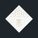 Servilleta De Papel Modern Gold & Black 80th Birthday Party Napkins<br><div class="desc">Esta servilleta de papel personalizada le agregará detalles elegantes a su día especial. Este diseño presenta confeti de hexágono negro y oro moderno con texto personalizado. Perfecto para una moderna fiesta de cumpleaños número 80 con temática dorada. En mi tienda BaraBomDesign hay disponibles invitaciones y suministros para fiestas coincidentes.</div>