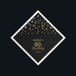 Servilleta De Papel Modern Gold & Black 80th Birthday Party Napkins<br><div class="desc">Esta servilleta de papel personalizada le agregará detalles elegantes a su día especial. Este diseño presenta confeti de hexágono negro y oro moderno con texto personalizado. Perfecto para una moderna fiesta de cumpleaños número 80 con temática dorada. En mi tienda BaraBomDesign hay disponibles invitaciones y suministros para fiestas coincidentes.</div>