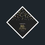 Servilleta De Papel Modern Gold & Black 80th Birthday Party Napkins<br><div class="desc">Esta servilleta de papel personalizada le agregará detalles elegantes a su día especial. Este diseño presenta confeti de hexágono negro y oro moderno con texto personalizado. Perfecto para una moderna fiesta de cumpleaños número 80 con temática dorada. En mi tienda BaraBomDesign hay disponibles invitaciones y suministros para fiestas coincidentes.</div>