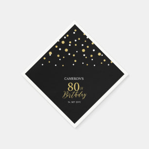 Servilleta De Papel Modern Gold & Black 80th Birthday Party Napkins