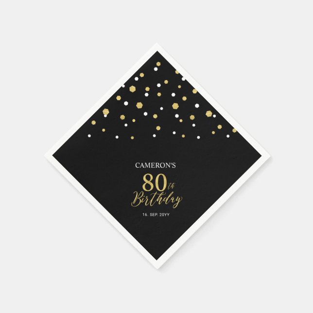 Servilleta De Papel Modern Gold & Black 80th Birthday Party Napkins (Borde)