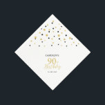 Servilleta De Papel Modern Gold & Black 90th Birthday Party Napkins<br><div class="desc">Esta servilleta de papel personalizada le agregará detalles elegantes a su día especial. Este diseño presenta confeti de hexágono negro y oro moderno con texto personalizado. Perfecto para una moderna fiesta de cumpleaños de 90 años de temática dorada. En mi tienda BaraBomDesign hay disponibles invitaciones y suministros para fiestas coincidentes....</div>