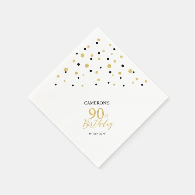 Servilleta De Papel Modern Gold & Black 90th Birthday Party Napkins (Borde)