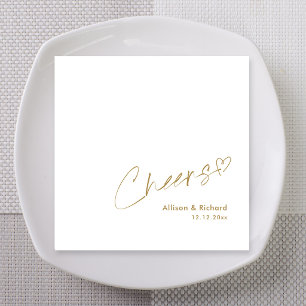 Servilleta De Papel Modern Gold Cheers Lettering a Mano: Boda Elegante