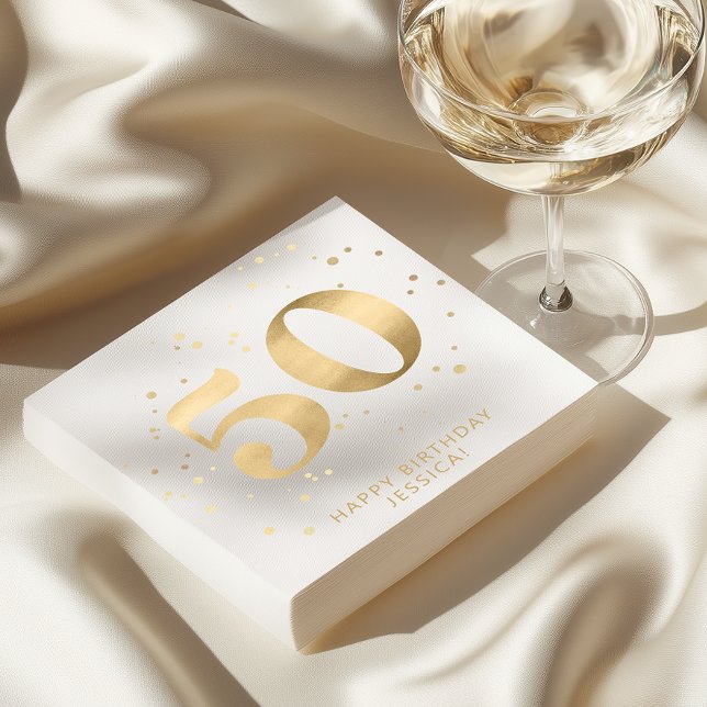 Servilleta De Papel Modern Gold Glitter 50th Fifty Birthday (Subido por el creador)