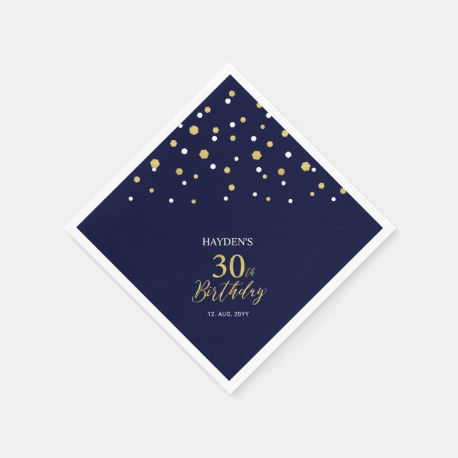 Servilleta De Papel Modern Gold & Navy Blue 30 cumpleaños Fiesta (Borde)
