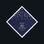 Servilleta De Papel Modern Gold & Navy Blue 40th Birthday Fiesta<br><div class="desc">Esta servilleta de papel personalizada le agregará detalles elegantes a su día especial. Este diseño presenta confeti de hexágono dorado y azul marino con texto personalizado. Perfecto para un fiesta de 40 años de temática moderna de oro. En mi tienda BaraBomDesign hay disponibles invitaciones y suministros para fiestas coincidentes.</div>
