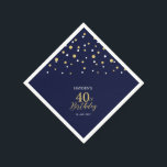 Servilleta De Papel Modern Gold & Navy Blue 40th Birthday Fiesta<br><div class="desc">Esta servilleta de papel personalizada le agregará detalles elegantes a su día especial. Este diseño presenta confeti de hexágono dorado y azul marino con texto personalizado. Perfecto para un fiesta de 40 años de temática moderna de oro. En mi tienda BaraBomDesign hay disponibles invitaciones y suministros para fiestas coincidentes.</div>