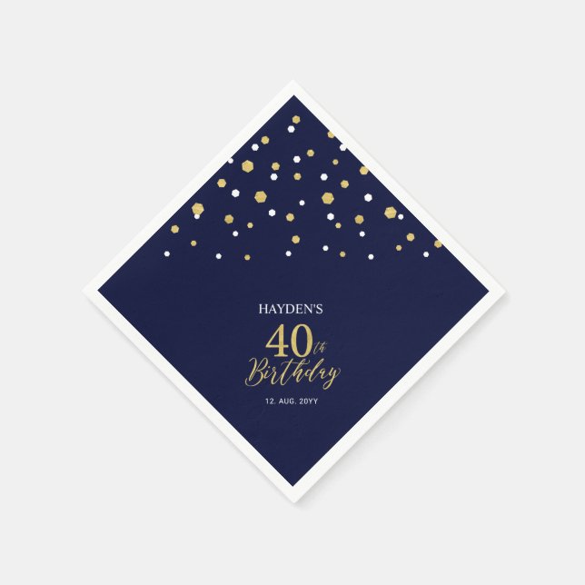 Servilleta De Papel Modern Gold & Navy Blue 40th Birthday Fiesta (Borde)