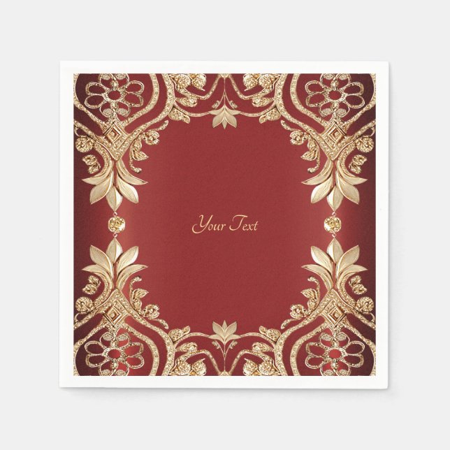 Servilleta De Papel Modern Gold Red Floral Napkins (Anverso)