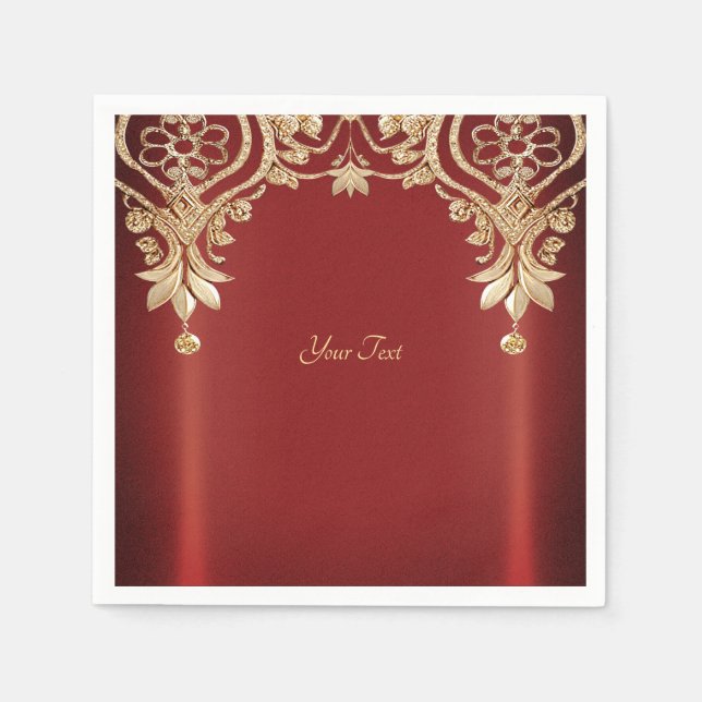Servilleta De Papel Modern Gold Red Floral Napkins (Anverso)