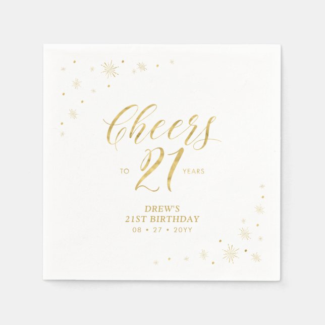 Servilleta De Papel Modern Gold Sparkle 21st Birthday Fiesta (Anverso)
