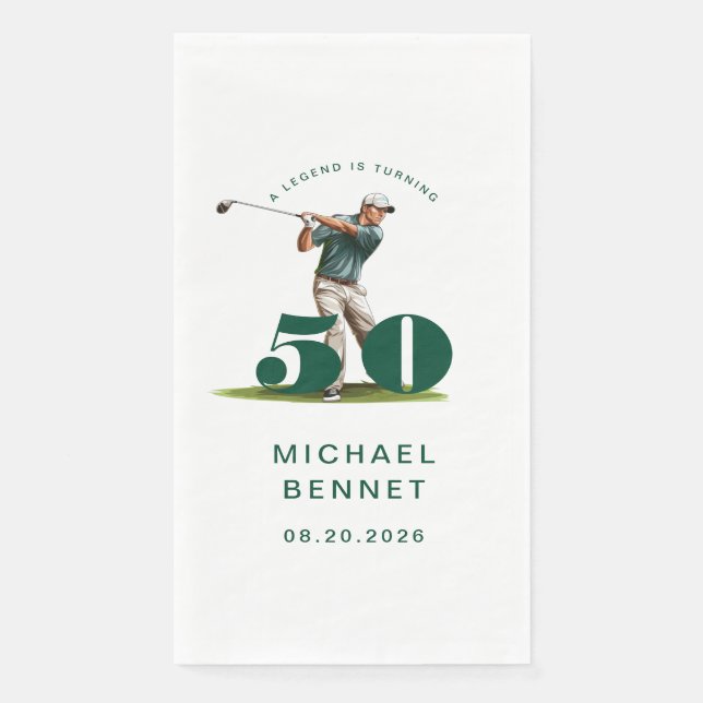Servilleta De Papel Modern Golfer 50th Birthday (Anverso)