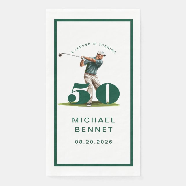Servilleta De Papel Modern Golfer 50th Birthday (Anverso)