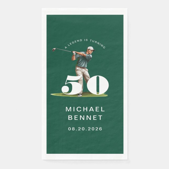 Servilleta De Papel Modern Green Golfer 50th Birthday (Anverso)