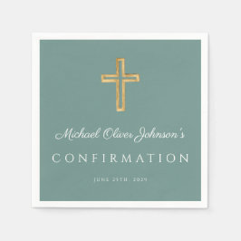 Servilleta De Papel Modern Green Religious Cross Boy Confirmation