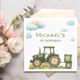 Servilleta De Papel Modern Green Tractor 1st Birthday Party