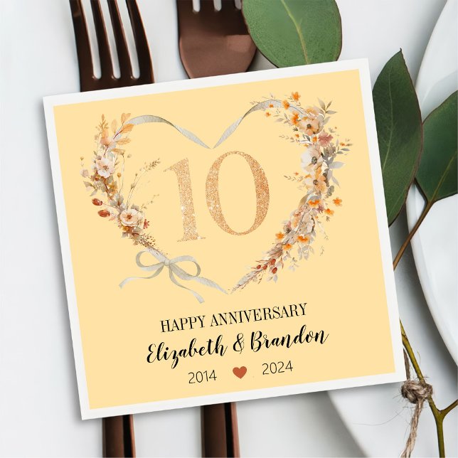 Servilleta De Papel Modern Happy 10 Aniversario Boda Napkins (Subido por el creador)