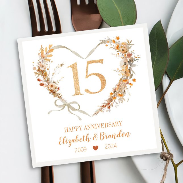Servilleta De Papel Modern Happy 15 Aniversario Boda Napkins (Subido por el creador)