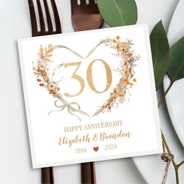 Servilleta De Papel Modern Happy 30º Aniversario Boda Napkins (Subido por el creador)