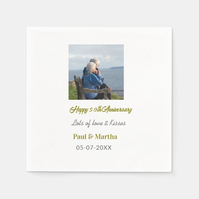 Servilleta De Papel Modern happy 50th anniversary add name date photo  (Anverso)