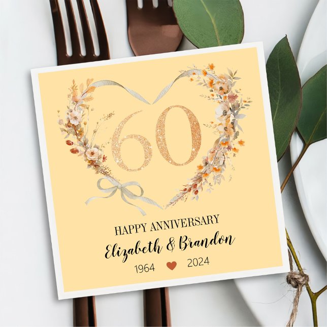 Servilleta De Papel Modern Happy 60º Aniversario Boda Napkins (Subido por el creador)