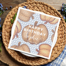 Servilleta De Papel Modern Happy Birthday Blue & Orange Pumpkin Party 