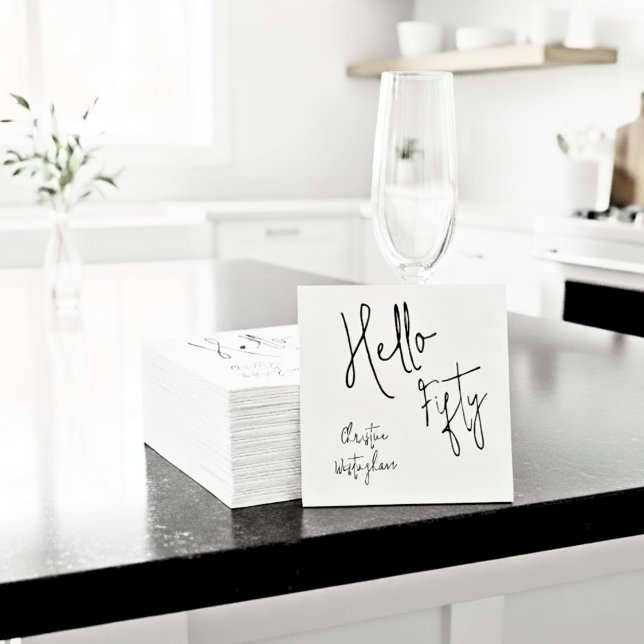 Servilleta De Papel Modern Hello Fifty Script 50th Birthday Party (Subido por el creador)