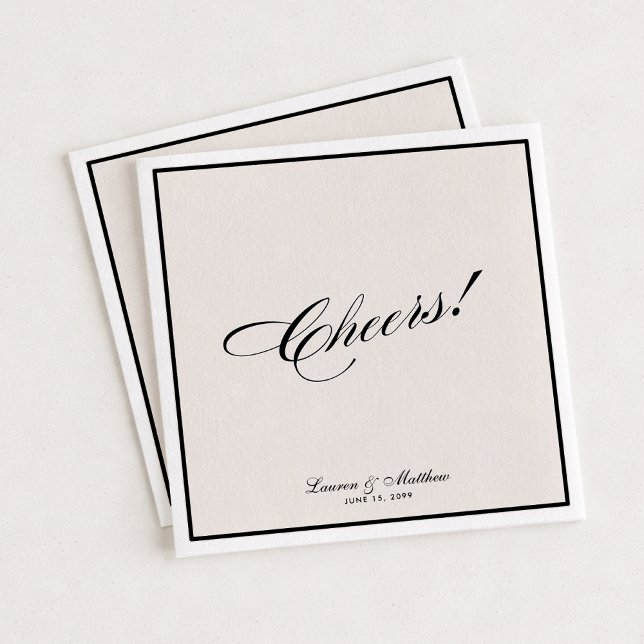 Servilleta De Papel Modern Ivory Black Border  Cheers! Wedding  (Subido por el creador)