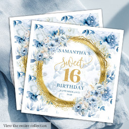 Servilleta De Papel Modern Light Blue Sweet 16 Dorado Purpurina Napkin