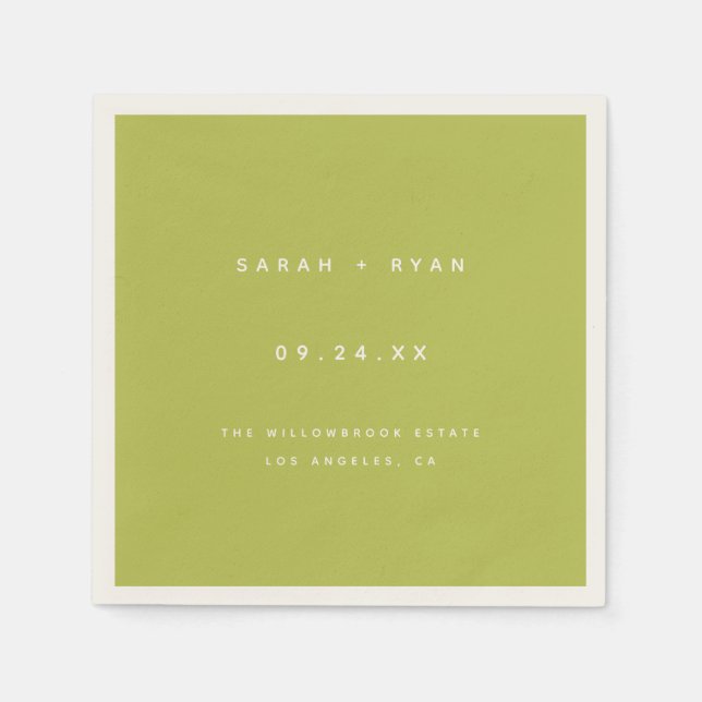 Servilleta De Papel Modern Lime Green Custom Wedding Names (Anverso)