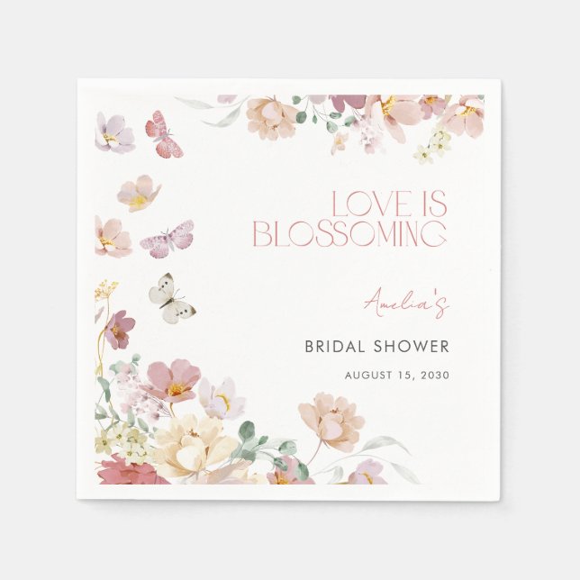 Servilleta De Papel Modern Love is Blossoming Pink Bridal Shower (Anverso)