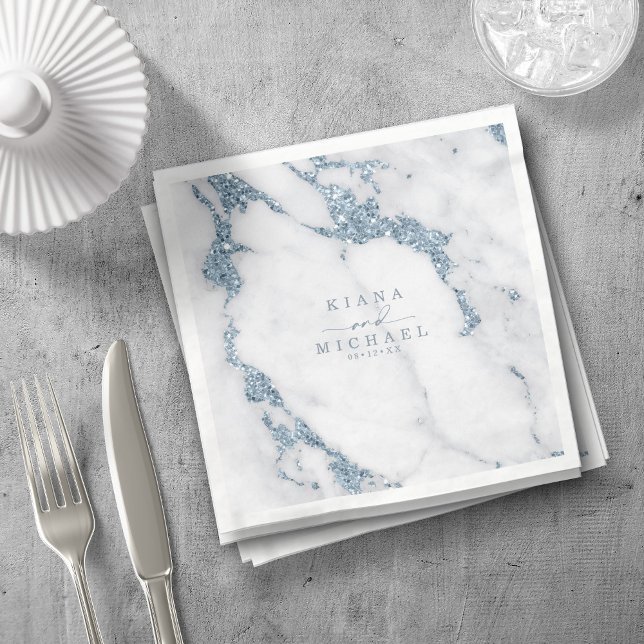 Servilleta De Papel Modern Marble Glitter Wedding Dusty Blue ID816 (Subido por el creador)