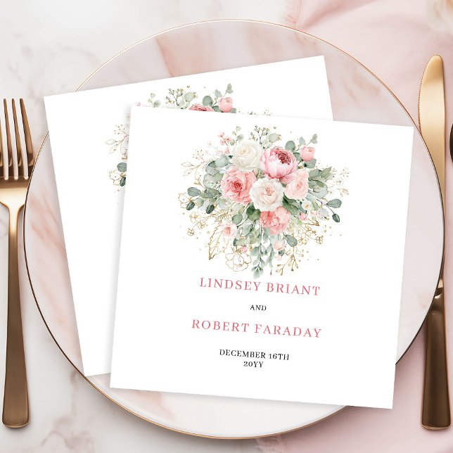 Servilleta De Papel Modern Minimal Blush Roses Gold Wedding Napkins (Modern Minimal Blush Roses Gold Wedding Napkins)