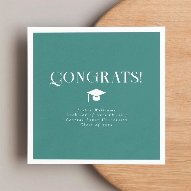 Servilleta De Papel Modern Minimal Chic Graduation Party Teal (Subido por el creador)