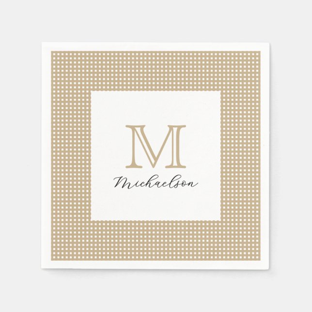 Servilleta De Papel Modern Minimal Gold Elegant Monogram (Anverso)