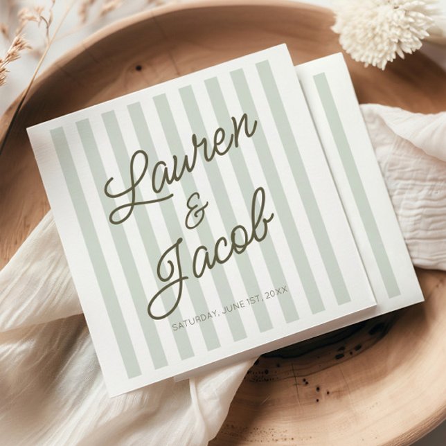 Servilleta De Papel Modern Minimal Minimalist Green Stripes Wedding (Subido por el creador)