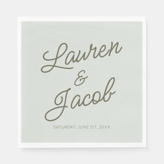 Servilleta De Papel Modern Minimal Minimalist Green Wedding (Anverso)