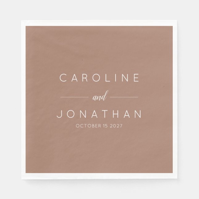 Servilleta De Papel Modern Minimal Mocha Brown Script Wedding Custom (Anverso)
