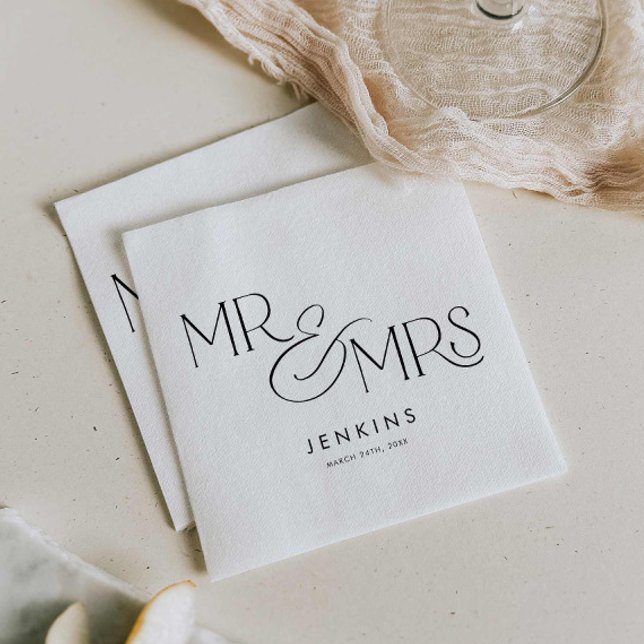 Servilleta De Papel Modern Minimal Mr. y la Sra. Boda (Simple Script Mr and Mrs Wedding Paper Napkins)