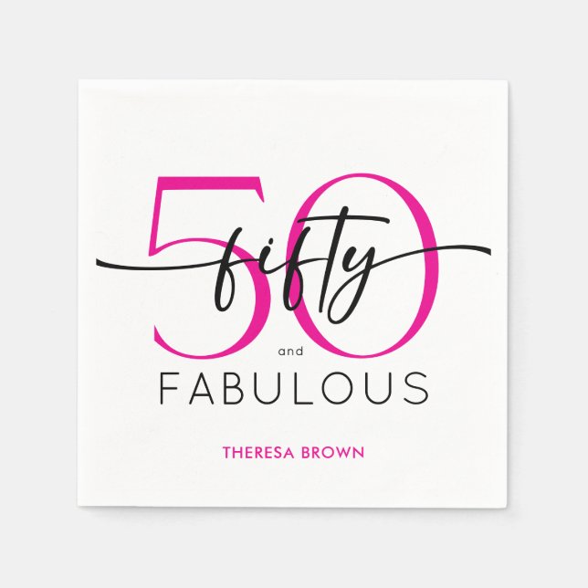 Servilleta De Papel Modern Minimal Pink Fifty Fabulous Script Birthday (Anverso)