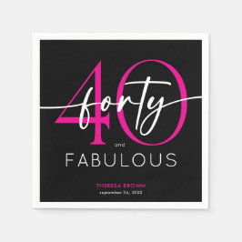 Servilleta De Papel Modern Minimal Pink Forty Fabulous Script Birthday