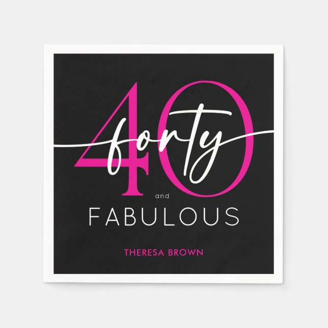 Servilleta De Papel Modern Minimal Pink Forty Fabulous Script Birthday (Anverso)