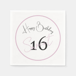 Servilleta De Papel Modern Minimalist 16th White Pink Black Birthday